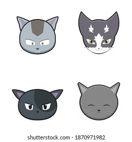 cute cat head mascot character set. design isolated on white background.