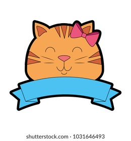 cute cat head mascot with ribbon