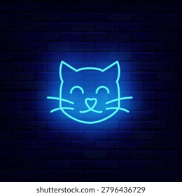 Cute cat head neon icon. Animal care center. Veterinary, training and grooming. Domestic pets silhouette. Glowing typography. Editing text. Vector stock illustration