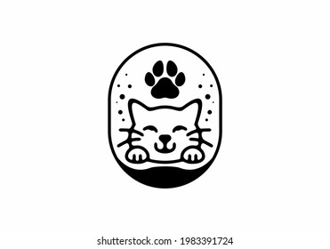 Cute cat head in oval shape line art design