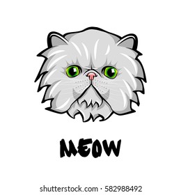Cute cat head pop art. Isolated on white background. Vector illustration