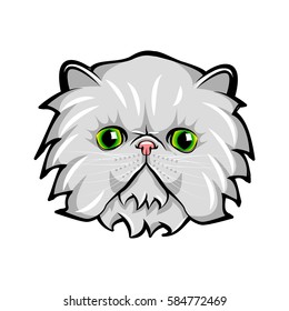 Cute cat head pop art. Isolated on white background. Vector illustration
