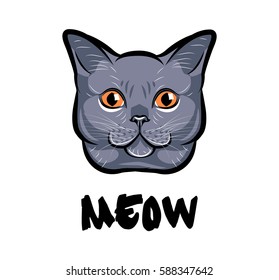 Cute cat head pop art. Isolated on white background. Vector illustration
