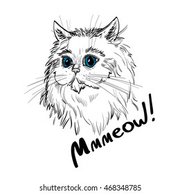 Cute cat head print isolated