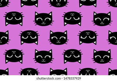 cute cat head, seamless pattern, simple vector illustration 