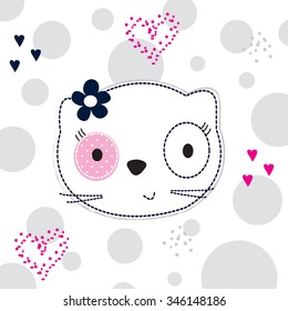 cute cat head, T-shirt design vector illustration