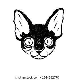 Cute cat head, vector illustration, black&white