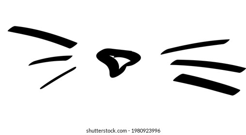 Cute cat head vector illustration doodle drawing, cat snout and whiskers. Outline cats head graphic icon. handdraw doodle vector illustration.