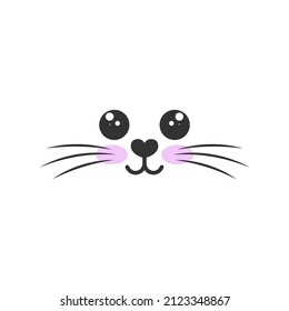 Cute cat head vector illustration doodle, cat snout and whiskers. Outline cat's head graphic icon. Vector illustration