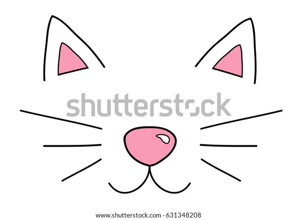 かわいい猫の頭のベクターイラスト落書き 猫の鼻先 耳 ヒゲ 猫の頭のグラフィックアイコンの輪郭 のベクター画像素材 ロイヤリティフリー