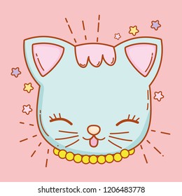 cute cat head with whiskers and stars