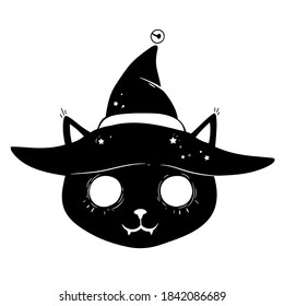 cute cat head with witch hat