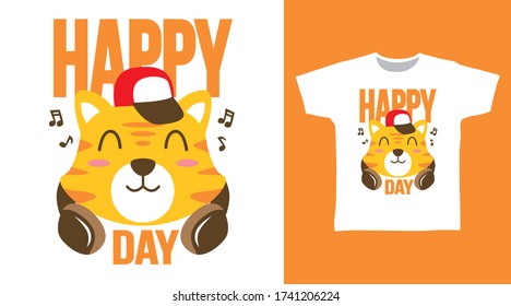 Cute cat with headphone design vector illustration ready for print on t-shirt.