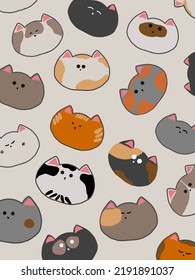 Cute cat heads in different colors and patterns on white background for phone case, logo, pillow case, fabric print, wallpaper, templates, doodle, covers, book covers, wall decor, cards