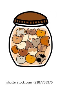 Cute cat heads in the jar illustrations, animation for phone case, logo, pillow case, fabric print, wallpaper, social media post, doodle, covers, book covers, wall decor, cards