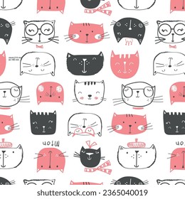 Cute cat heads pattern,cheerful friends design