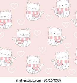 Cute cat with heart. Animal flat clipart. Modern poster for prints, kids cards, t-shirts.