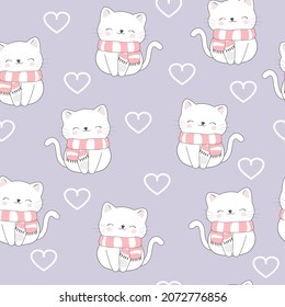 Cute cat with heart. Animal flat clipart. Modern poster for prints, kids cards, t-shirts.