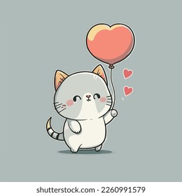 Cute Cat With A Heart Balloon