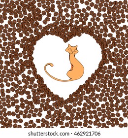 Cute cat in the heart of the coffee beans