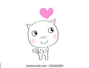 cute cat with heart  doodle hand draw cartoon design  for print ,canvas  ,t-shirt print  vector eps.10