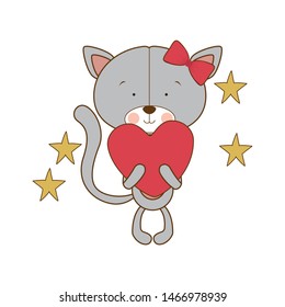 cute cat with heart in hands