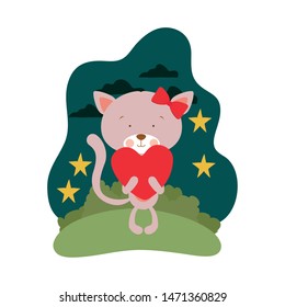 cute cat with heart in hands
