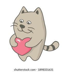 El gato lindo con el corazón en las manos
