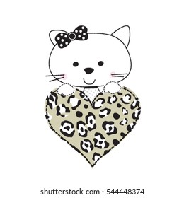 cute cat with heart, love pattern with cat, T-shirt graphics for kids vector illustration