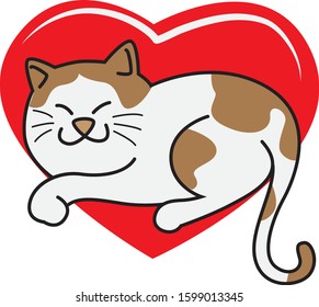 A cute cat with heart my sweet.Doodle Vector illustration character design 