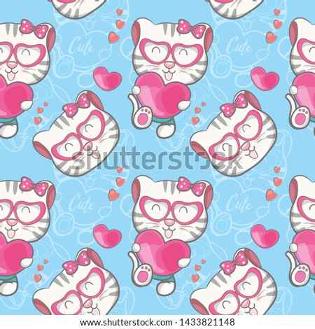 cute cat with heart seamless pattern