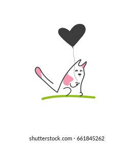 Cute cat with heart shaped balloon. Vector illustration