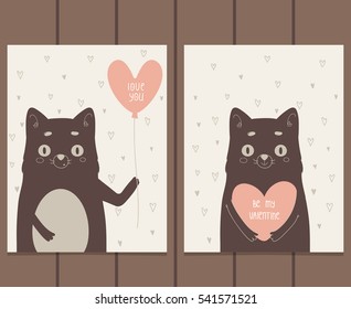 Cute Cat with Heart. Valentine's Day Card