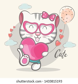 cute cat with heart vector illustration