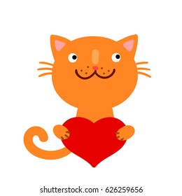 cute cat with heart. vector illustration