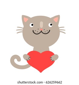 cute cat with heart. vector illustration