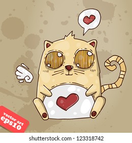 cute cat with a heart and wings