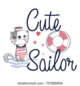 cute cat and hearts graphic for t shirt print