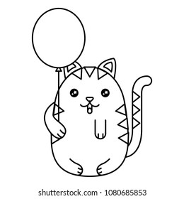 cute cat with helium balloon kawaii character