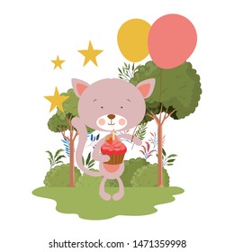 cute cat with helium balloons