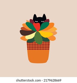 a cute cat hiding in a flower pot and looking