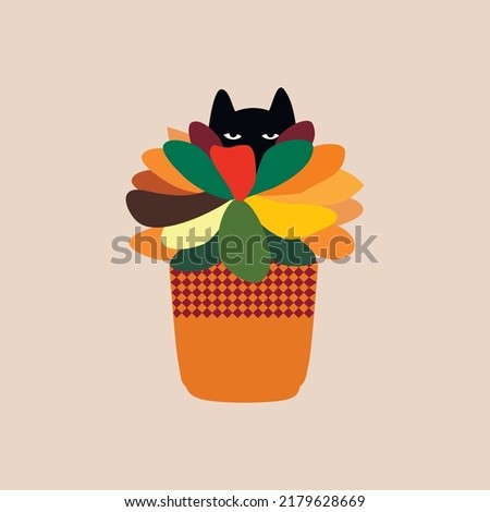 a cute cat hiding in a flower pot and looking