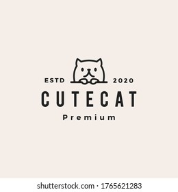 cute cat hipster vintage logo vector icon illustration