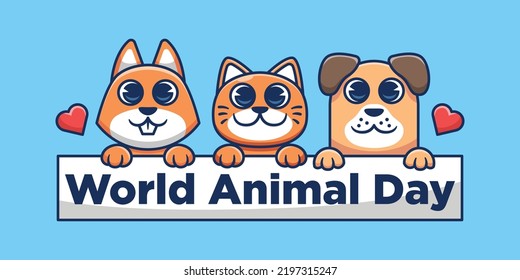Cute cat and his friends. Vector illustration of world animal day.
