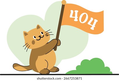 Cute Cat Holding 404 Error Flag Illustration