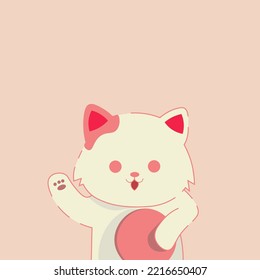 cute cat holding ball in pink background