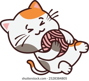 Gato bonito segurando a bola de fio ilustração