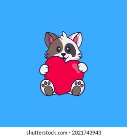 Cute cat holding a big red heart. Animal cartoon concept isolated. Can used for t-shirt, greeting card, invitation card or mascot.