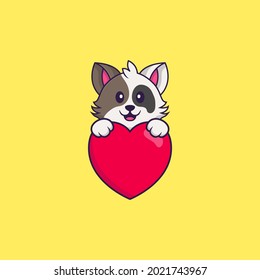 Cute cat holding a big red heart. Animal cartoon concept isolated. Can used for t-shirt, greeting card, invitation card or mascot.