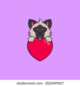 Cute cat holding a big red heart. Animal cartoon concept isolated. Can used for t-shirt, greeting card, invitation card or mascot.